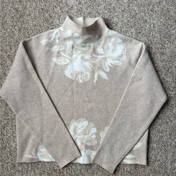 Joie Beige Floral Mock Neck Sweater - Cream Rose Pattern - Picture 6 of 11